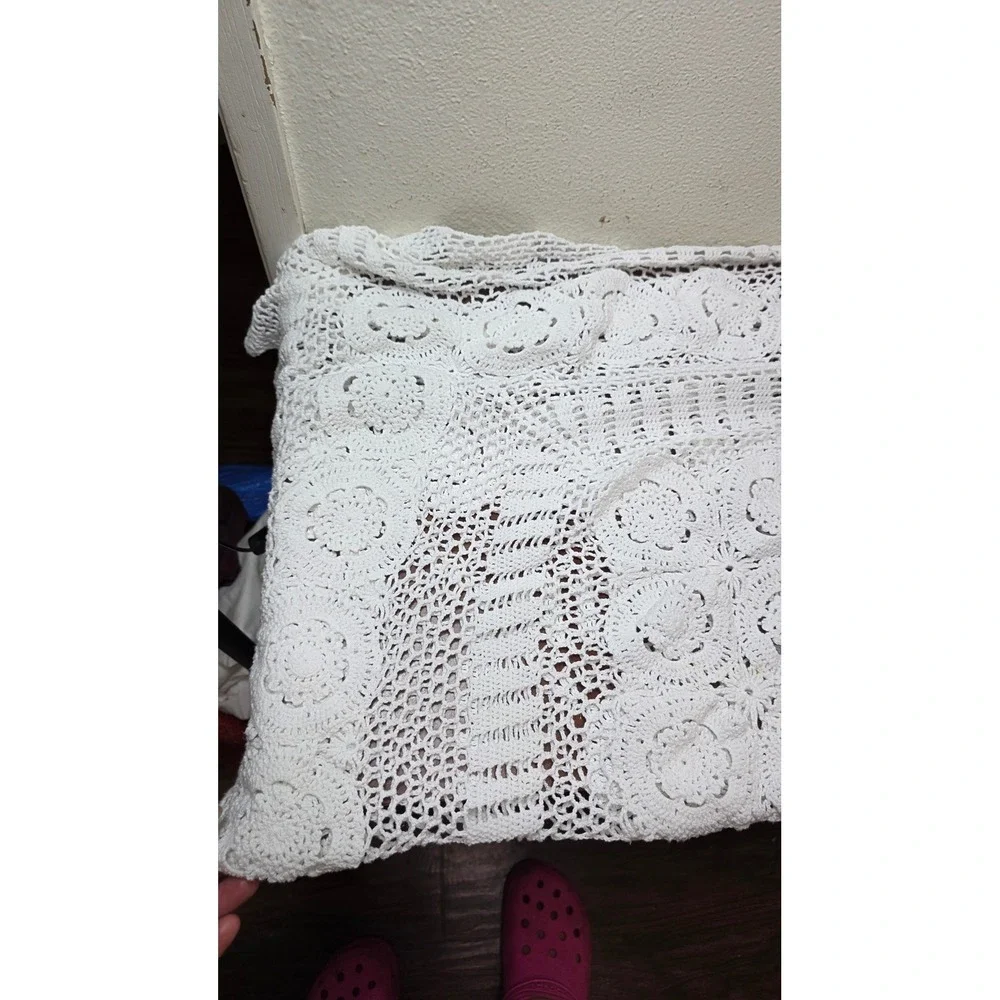 Unbranded Crochet Lace Tablecloth White Floral Cottagecore Vintage Style